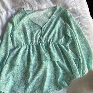 Pink Lily Mint Floral Top